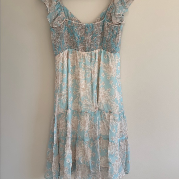 Hale Bob Light Blue Beige Floral Bow Tie Mini Dress - Picture 4 of 6